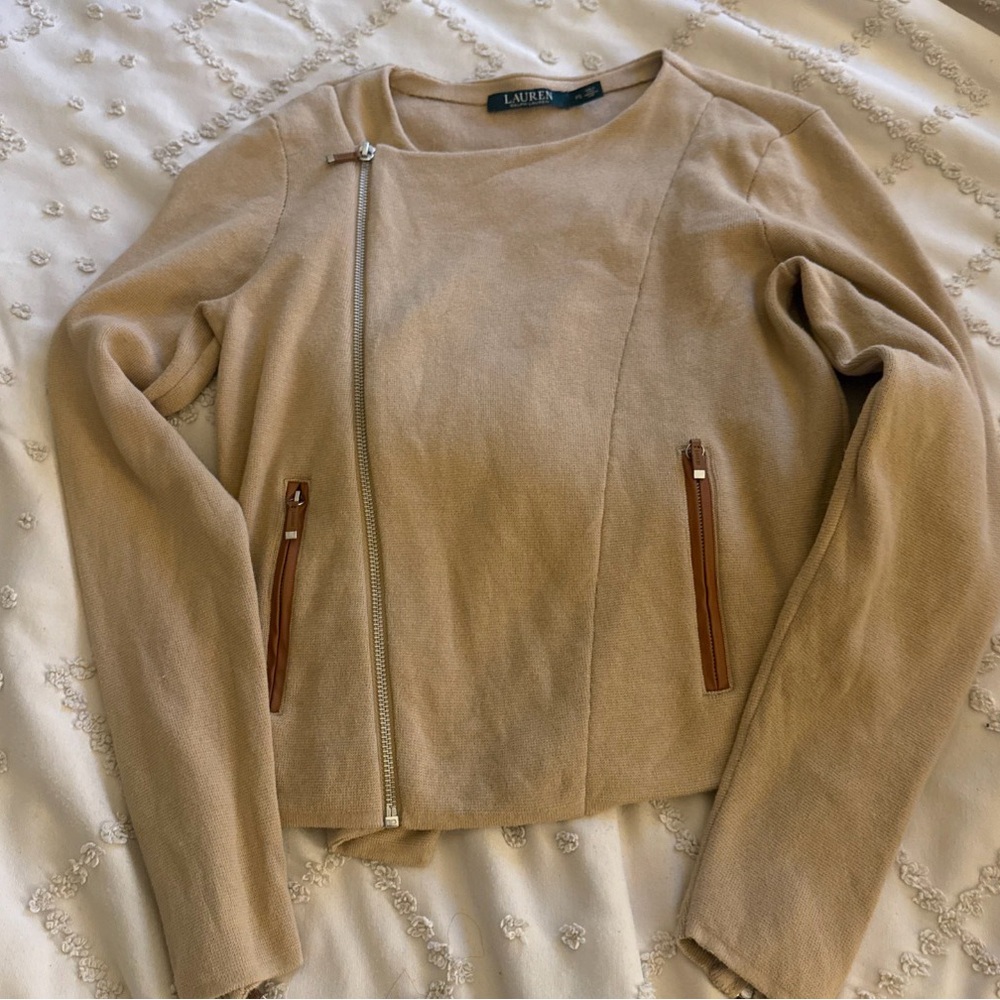 Lauren Ralph Lauren Tan Moto Jacket w/Leather accents size 0P